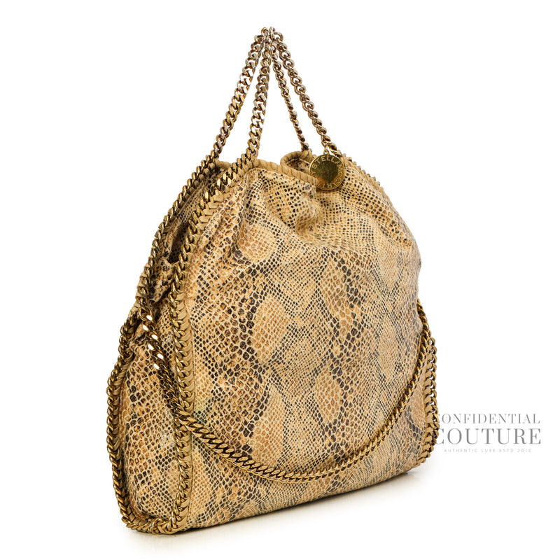 Beige Python Embossed Canvas Falabella Small Tote Bag