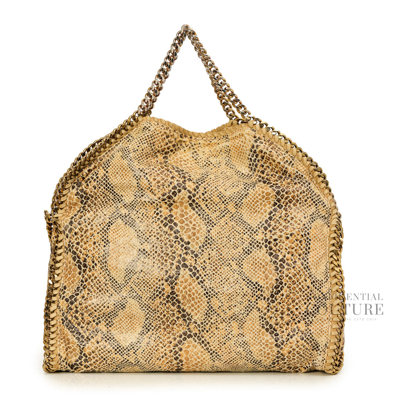Beige Python Embossed Canvas Falabella Small Tote Bag
