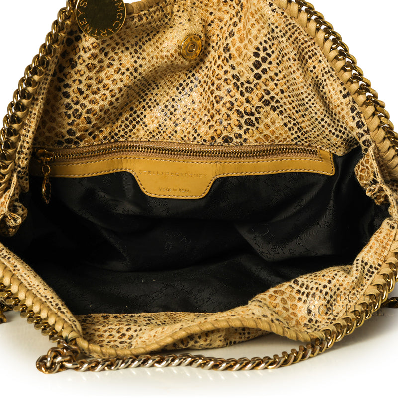 Beige Python Embossed Canvas Falabella Small Tote Bag
