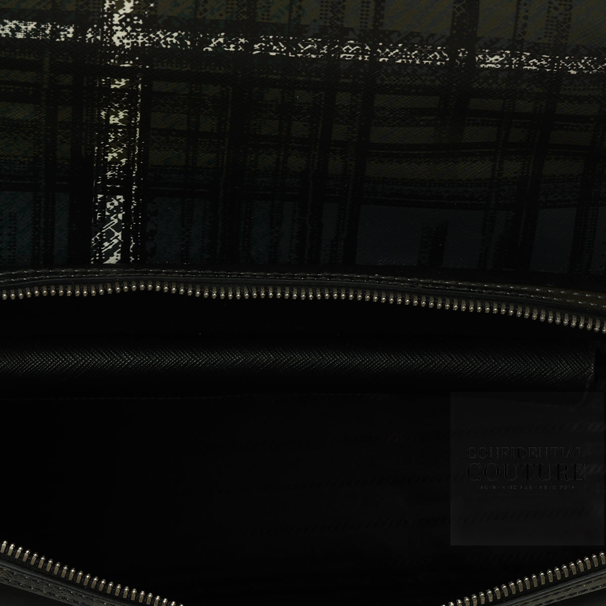 Prada Green/Black Tartan Saffiano And Nylon  Top Handle Bag