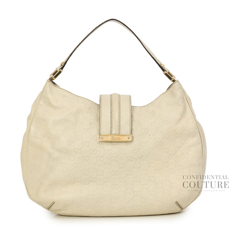 Ivory Guccissima Leather New Ladies Web Large Hobo Bag