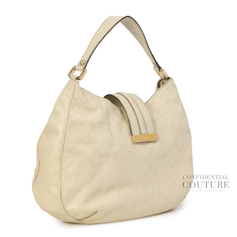 Ivory Guccissima Leather New Ladies Web Large Hobo Bag