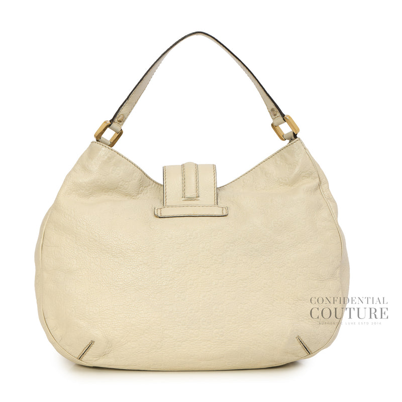 Ivory Guccissima Leather New Ladies Web Large Hobo Bag