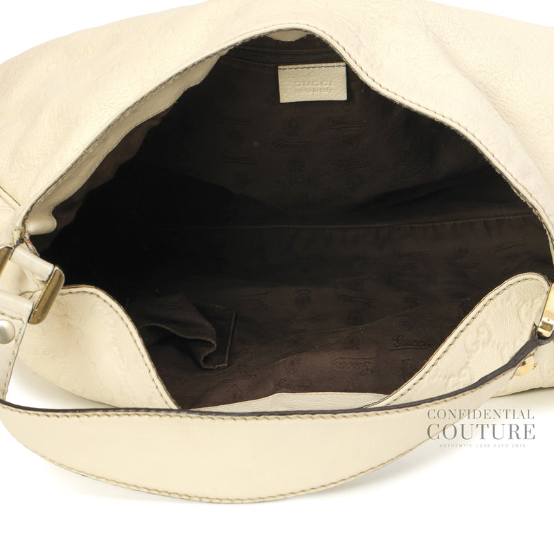 Ivory Guccissima Leather New Ladies Web Large Hobo Bag