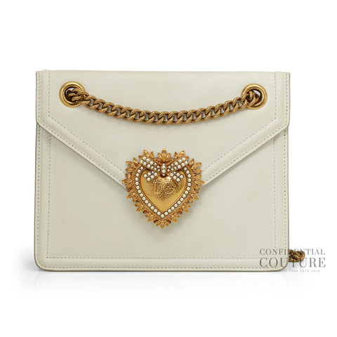 Smooth Calfskin Medium Devotion White Crossbody Bag