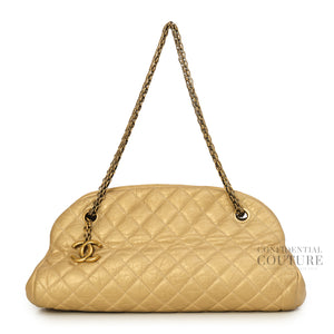 Gold Metallic Quilted Leather Small Just Mademoiselle Bowler Bag
