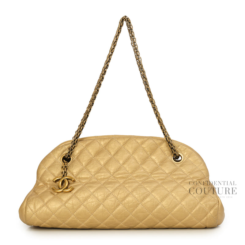 Gold Metallic Quilted Leather Small Just Mademoiselle Bowler Bag