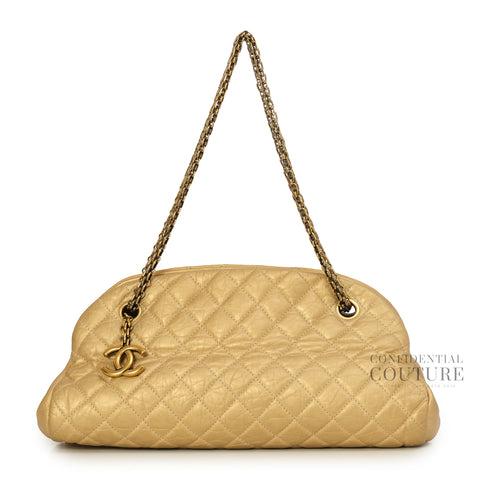 Gold Metallic Quilted Leather Small Just Mademoiselle Bowler Bag