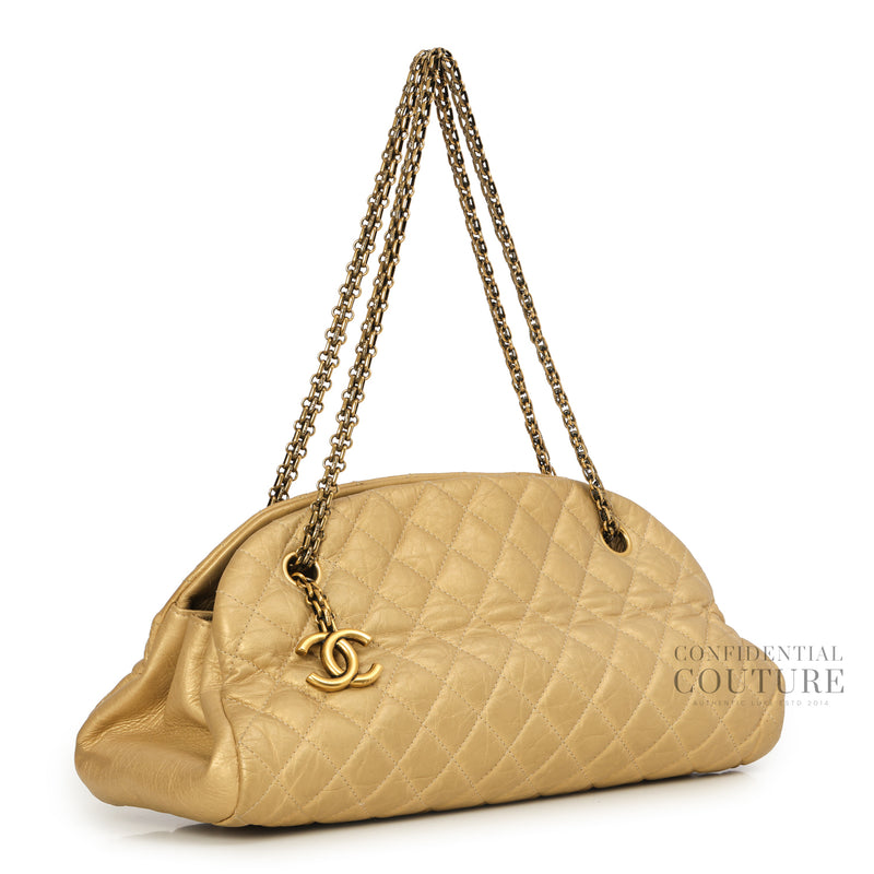 Gold Metallic Quilted Leather Small Just Mademoiselle Bowler Bag