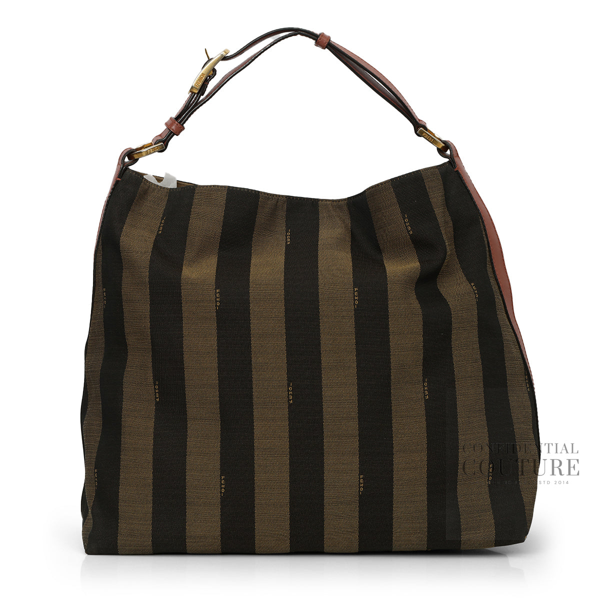 Dusty Rose Leather and Tobacco Pequin Stripe Canvas Hobo Bag