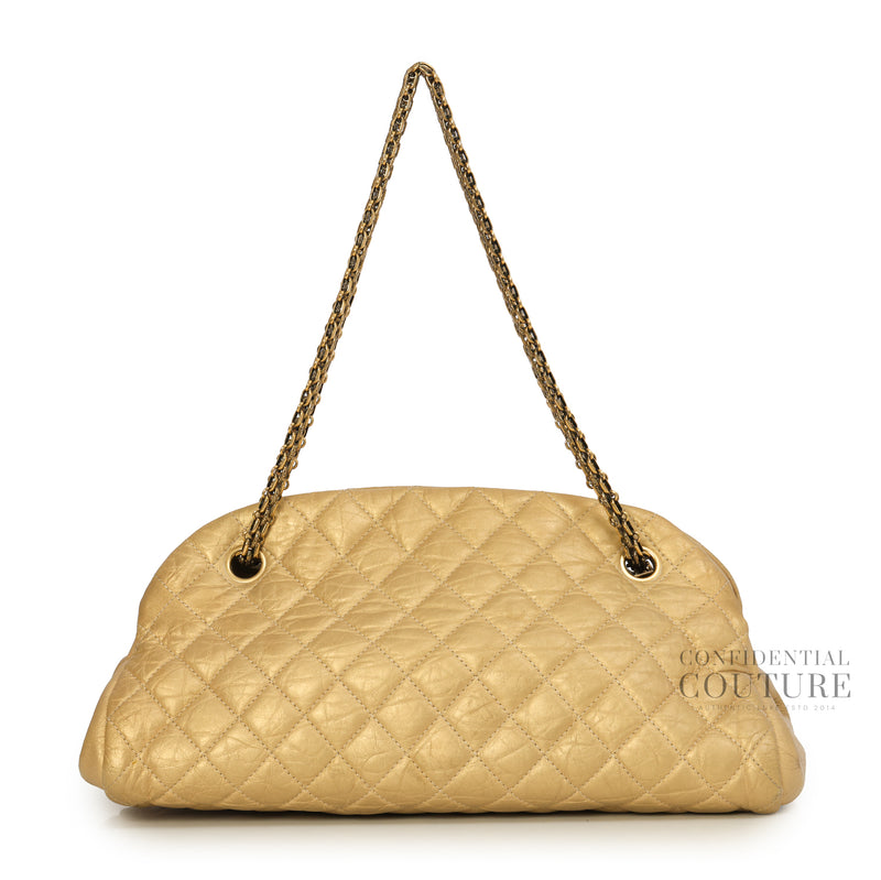 Gold Metallic Quilted Leather Small Just Mademoiselle Bowler Bag