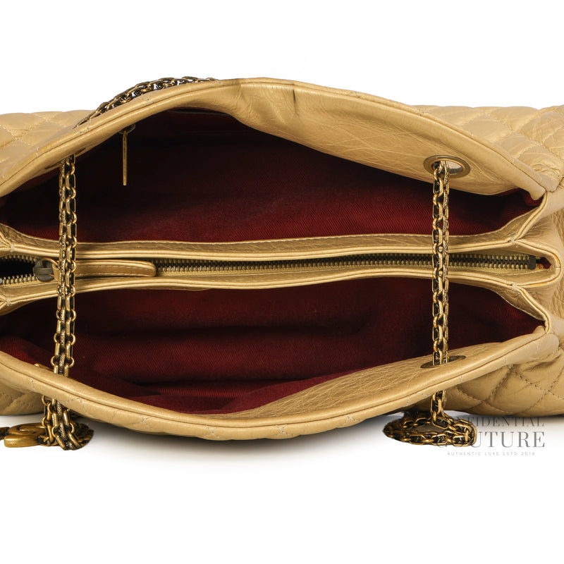Gold Metallic Quilted Leather Small Just Mademoiselle Bowler Bag
