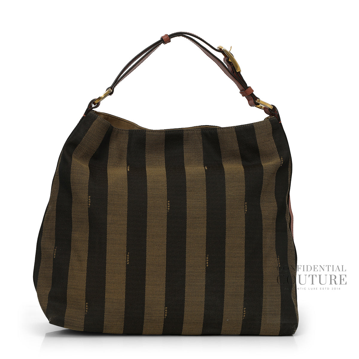 Dusty Rose Leather and Tobacco Pequin Stripe Canvas Hobo Bag