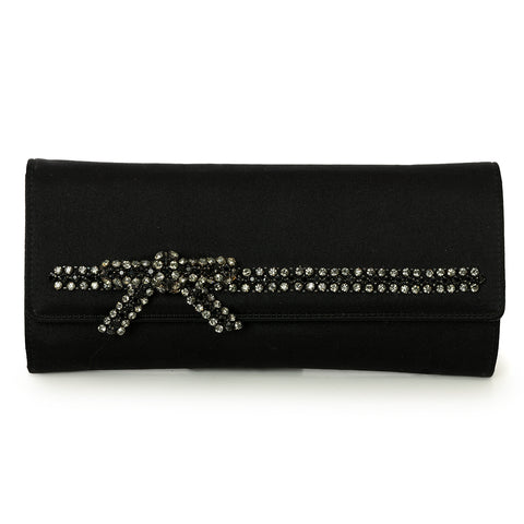 Crystal Bow Satin Clutch One Size