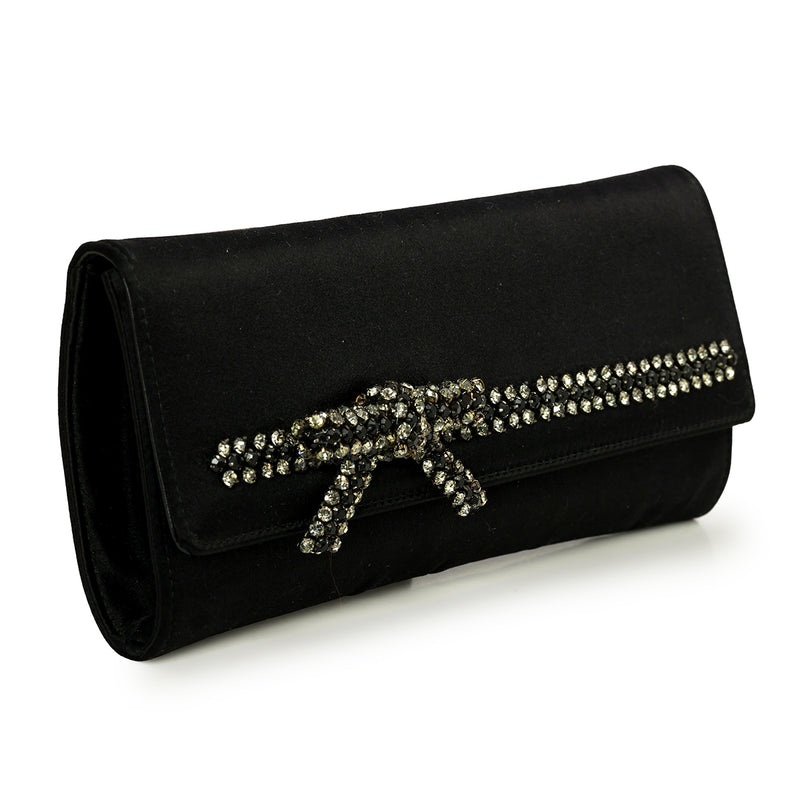 Women pre loved gucci crystal bow satin clutch one size sale