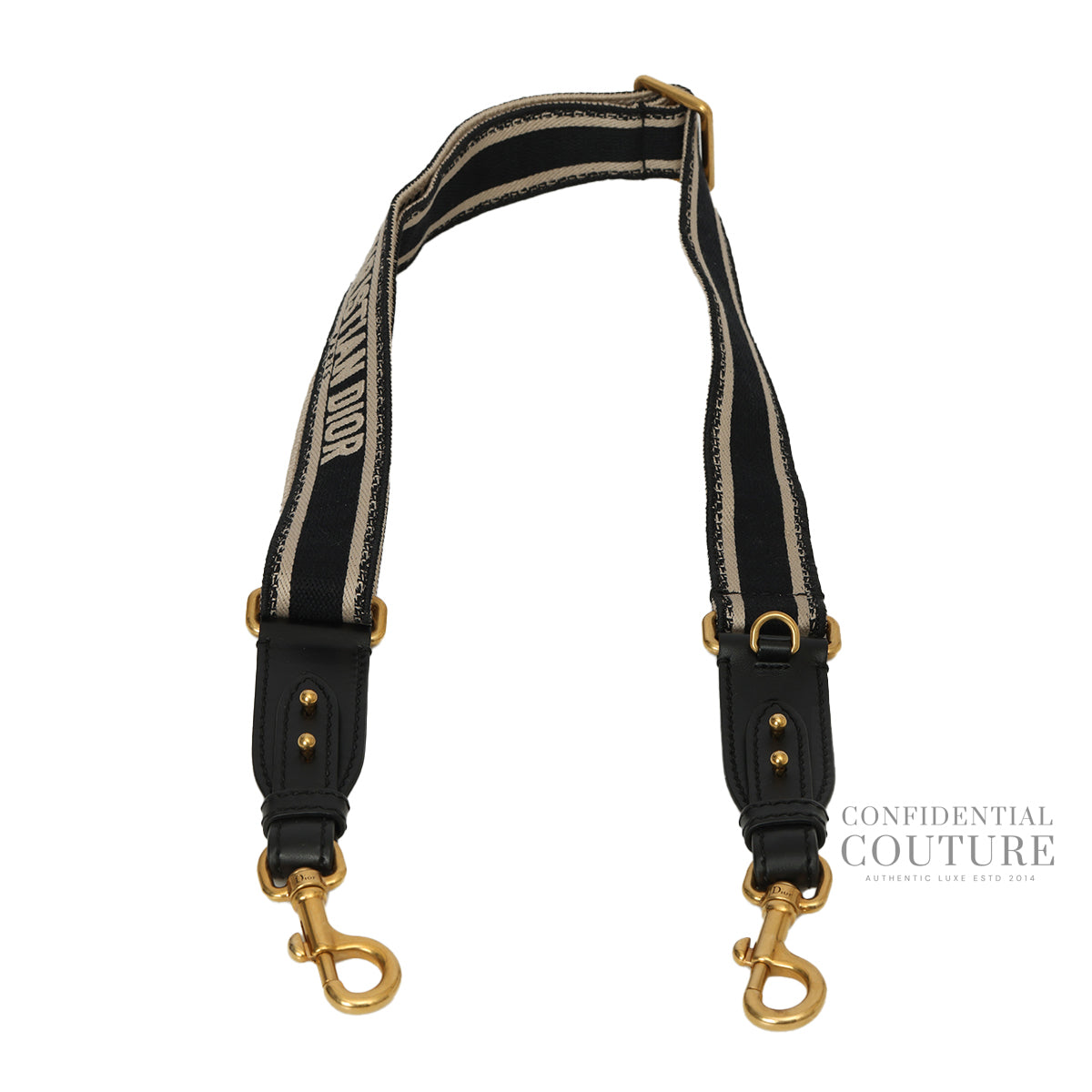 Adjustable Shoulder Strap with Ring In Black/Beige Christian Dior Paris Embroidery