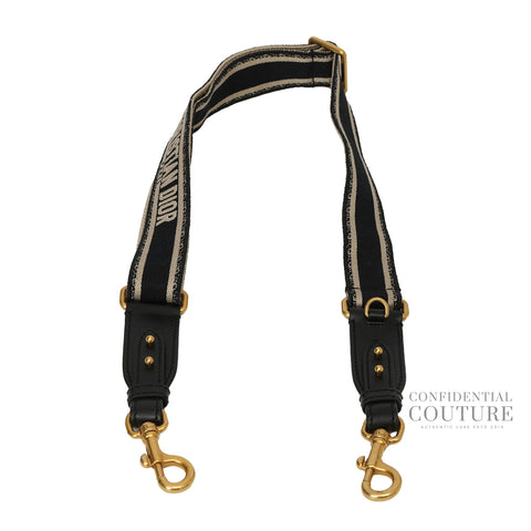 Adjustable Shoulder Strap with Ring In Black/Beige Christian Dior Paris Embroidery