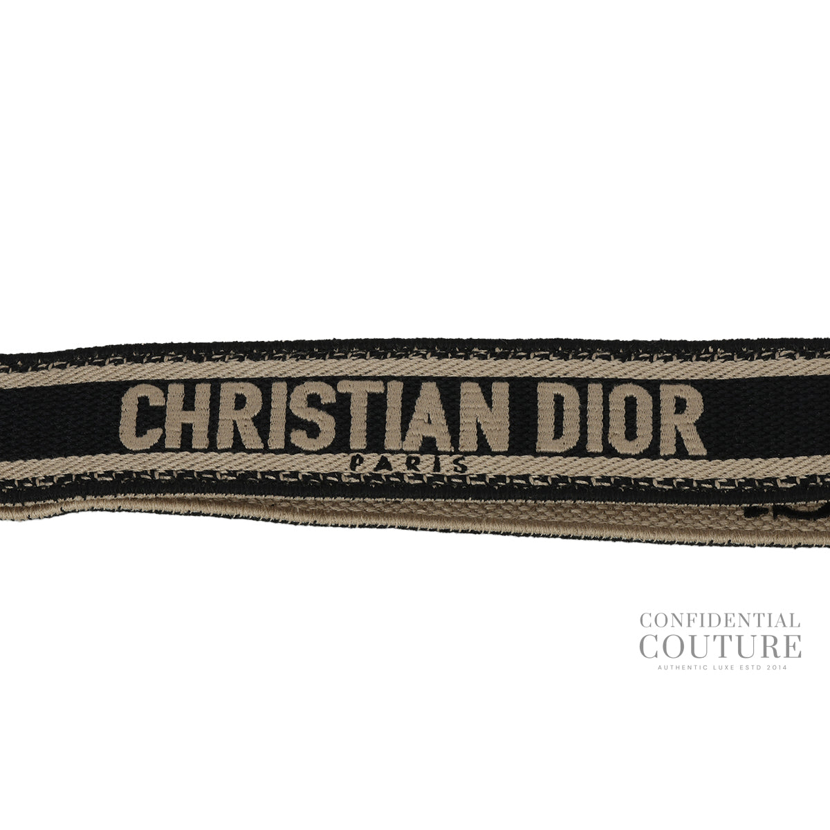 Adjustable Shoulder Strap with Ring In Black/Beige Christian Dior Paris Embroidery