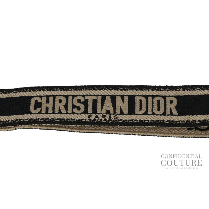 Adjustable Shoulder Strap with Ring In Black/Beige Christian Dior Paris Embroidery