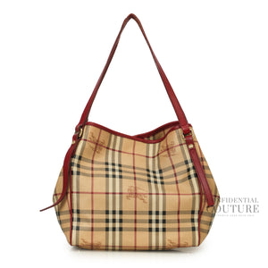 Red Leather Haymarket Check Canvas Canterbury Tote Bag