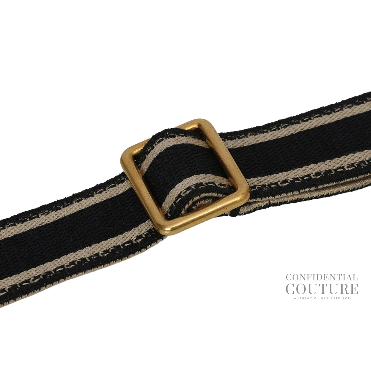 Adjustable Shoulder Strap with Ring In Black/Beige Christian Dior Paris Embroidery