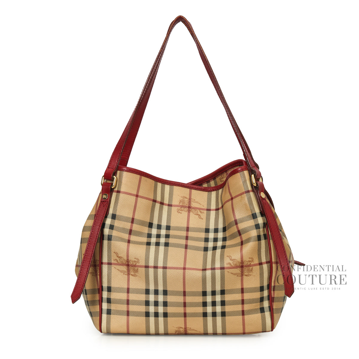 Red Leather Haymarket Check Canvas Canterbury Tote Bag