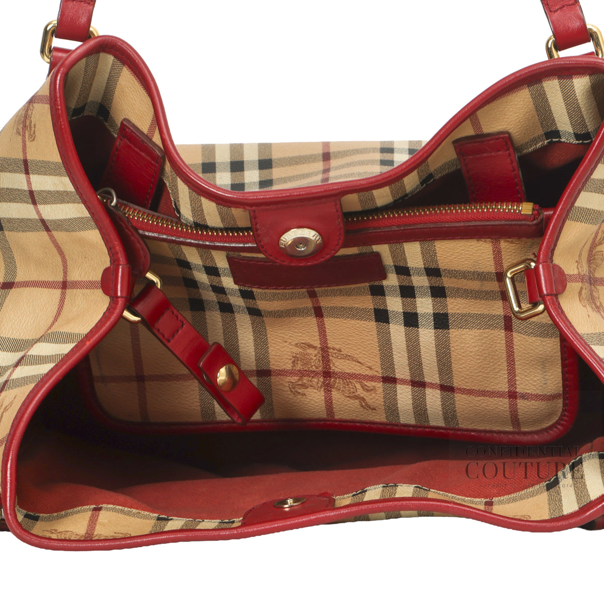 Red Leather Haymarket Check Canvas Canterbury Tote Bag