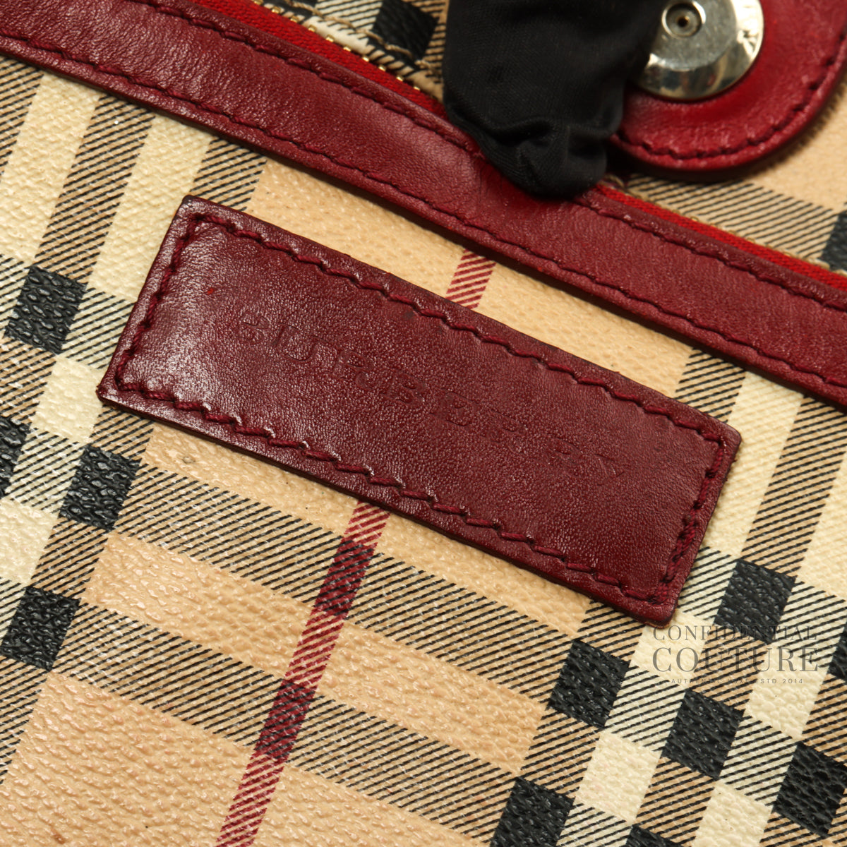 Red Leather Haymarket Check Canvas Canterbury Tote Bag