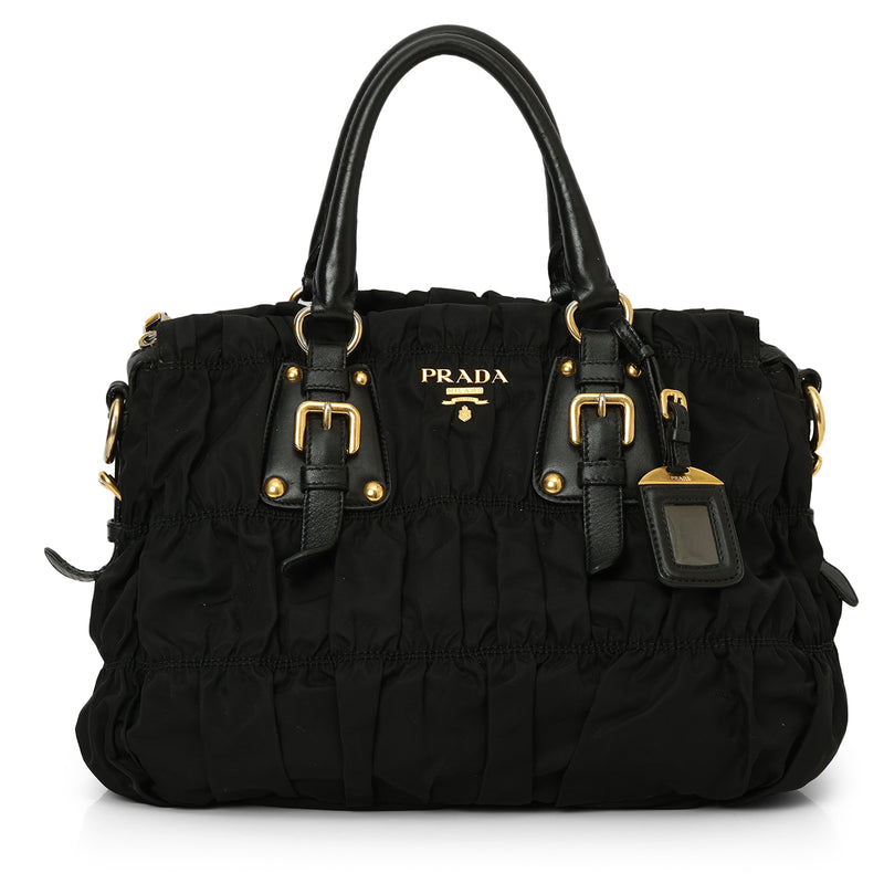 Black Tessuto Gaufre Nylon Shoulder Bag One Size