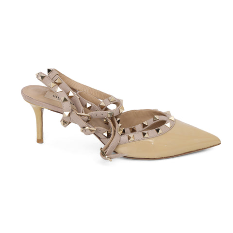 Nude Patent Leather Rock-Studded Pumps - 39
