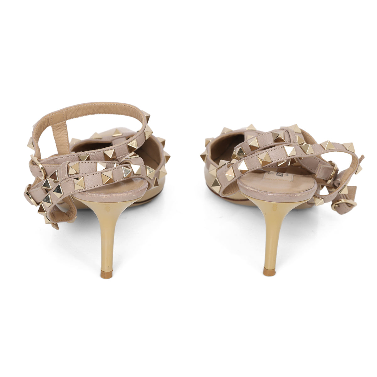Nude Patent Leather Rock-Studded Pumps - 39