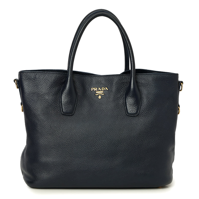 Pre loved Prada Navy Blue Leather Shopper Tote One Size
