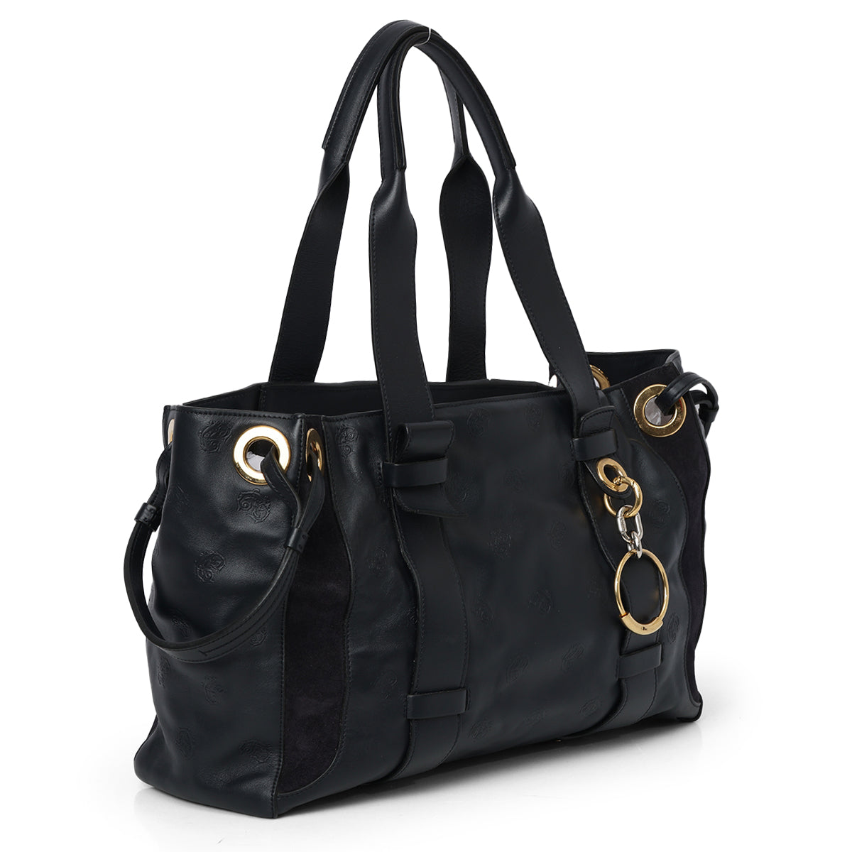 Black Embossed Leather Tote Bag