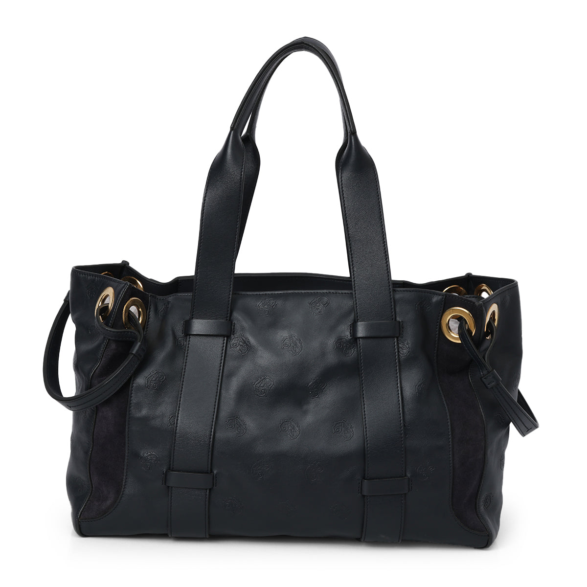 Black Embossed Leather Tote Bag