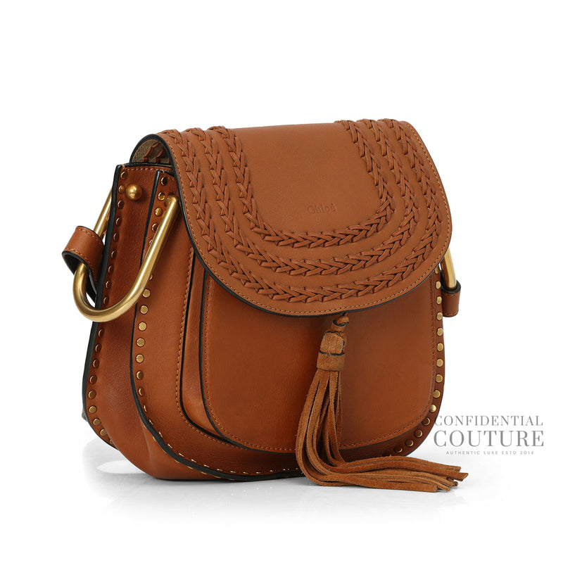 Tan Leather Braided Hudson Small Crossbody Bag