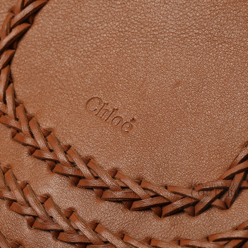 Tan Leather Braided Hudson Small Crossbody Bag