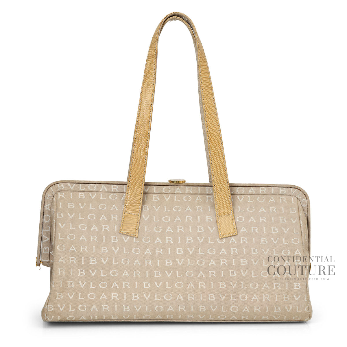 Beige Canvas Monogram Frame Shoulder Bag