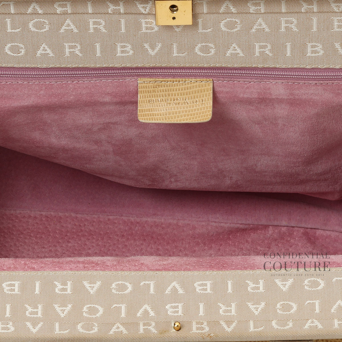 Beige Canvas Monogram Frame Shoulder Bag