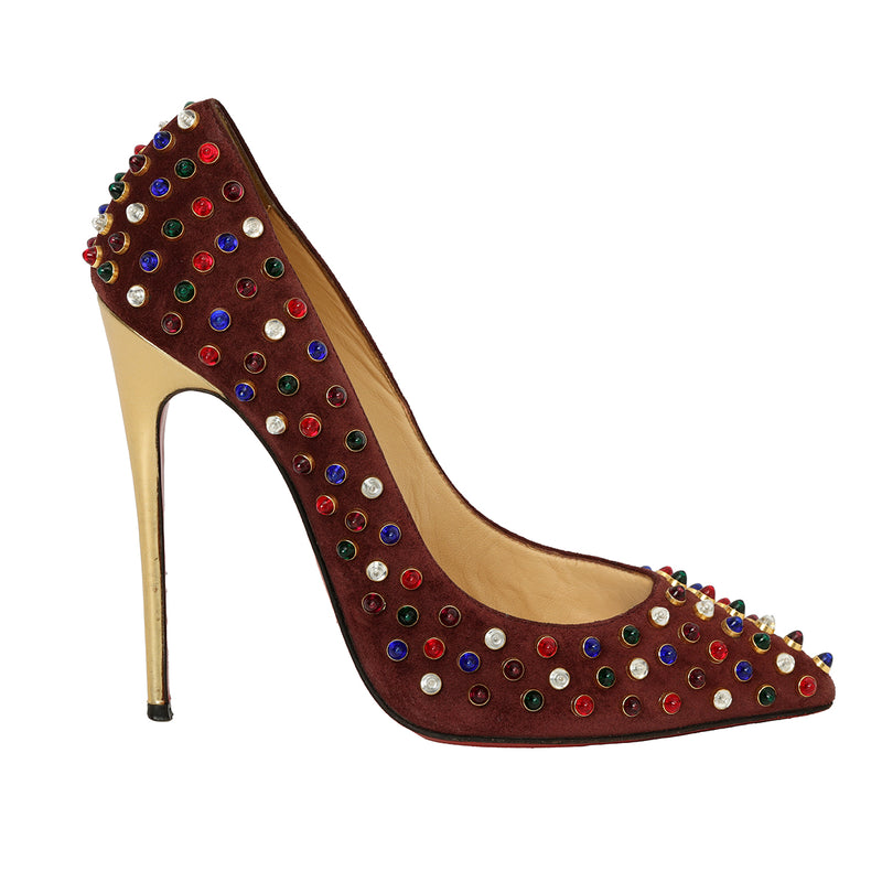 Pre loved Christian Louboutin Black/ Blue Velvet Crystal Embellished Platform Pumps