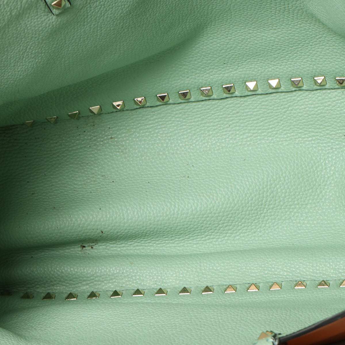 Tan/ Mint Green Pebbled Leather Medium Rockstud Reversible Tote