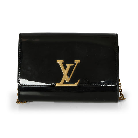 Black Patent Leather Chain Louise PM Bag