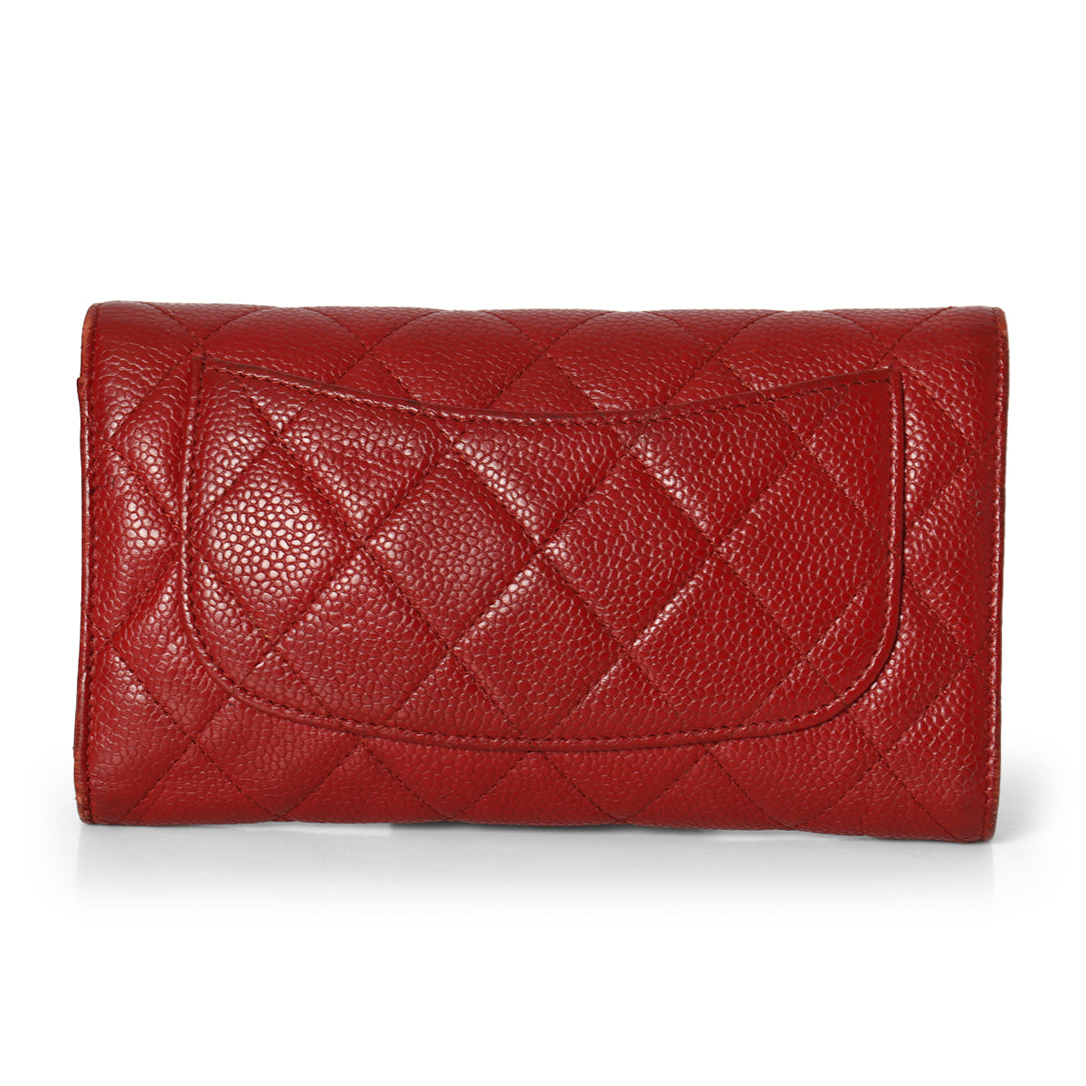 Red Quilted Caviar Leather Classic L Flap Wallet