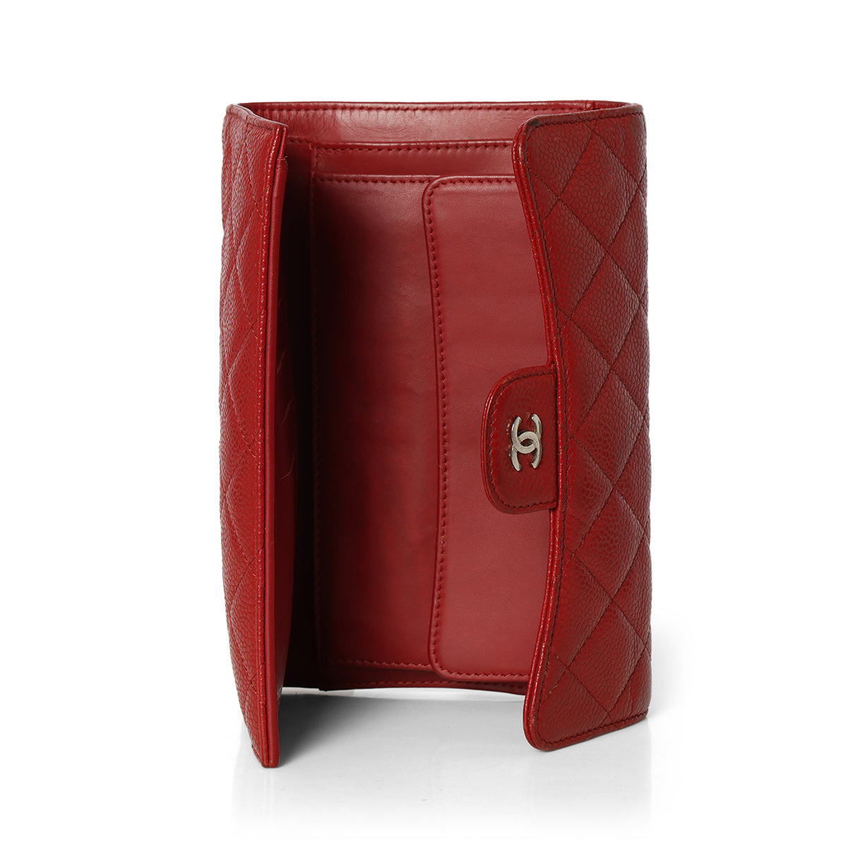 Red Quilted Caviar Leather Classic L Flap Wallet