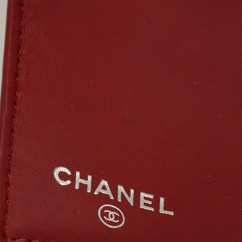 Red Quilted Caviar Leather Classic L Flap Wallet