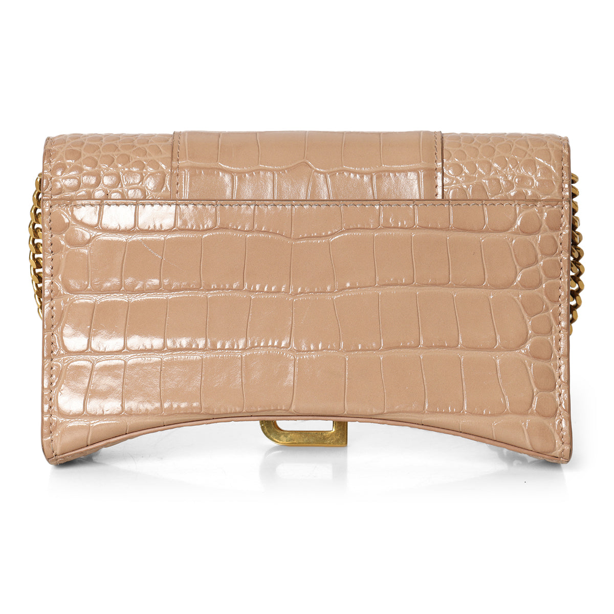 Nude Hourglass Croc-Embossed Wallet On Chain Bag