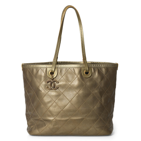 Metallic Olive Shopping Fever Tote with Pouch