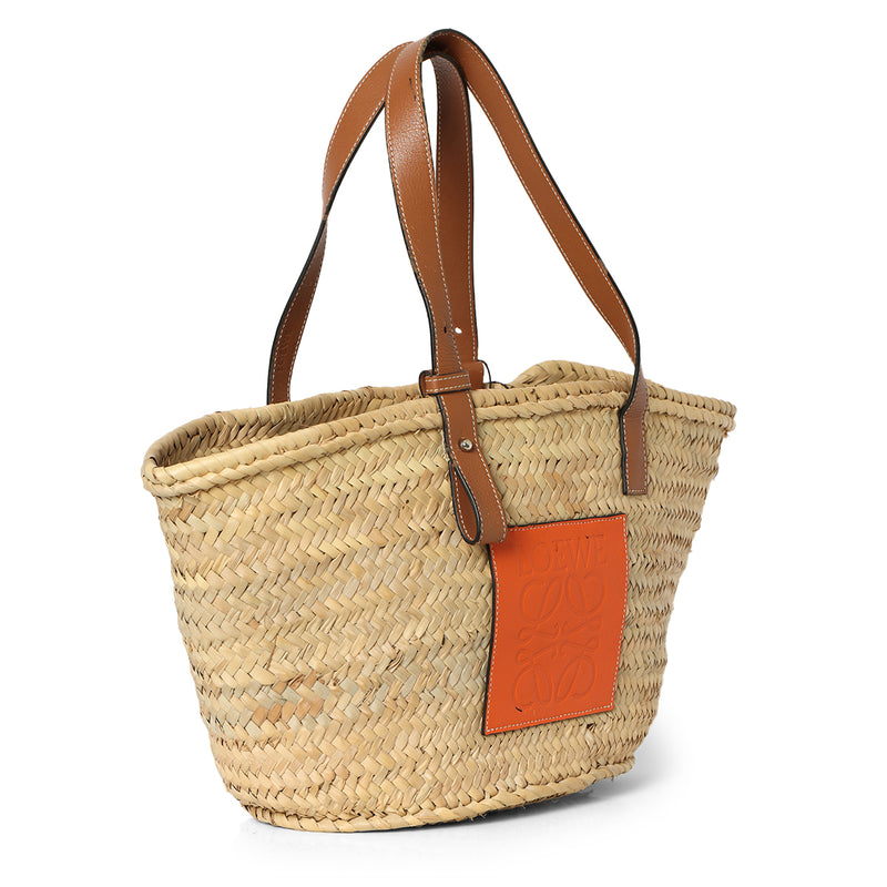 Women pre loved Loewe Raffia Beige Basket Medium Tote