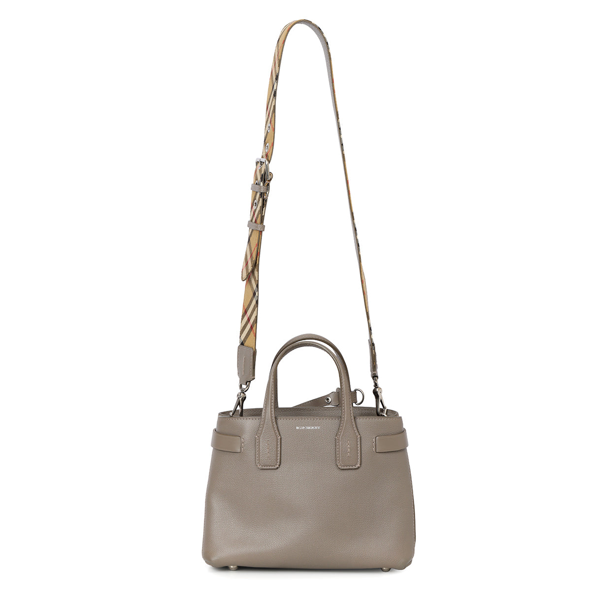Grey Leather Small Banner Tote