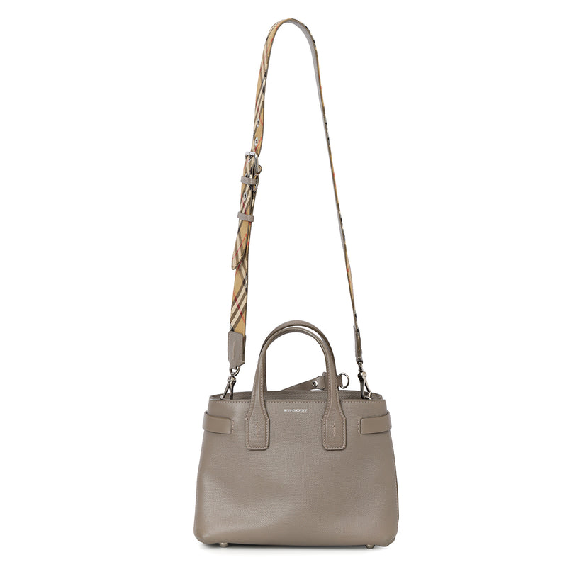 Grey Leather Small Banner Tote