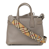 Grey Leather Small Banner Tote